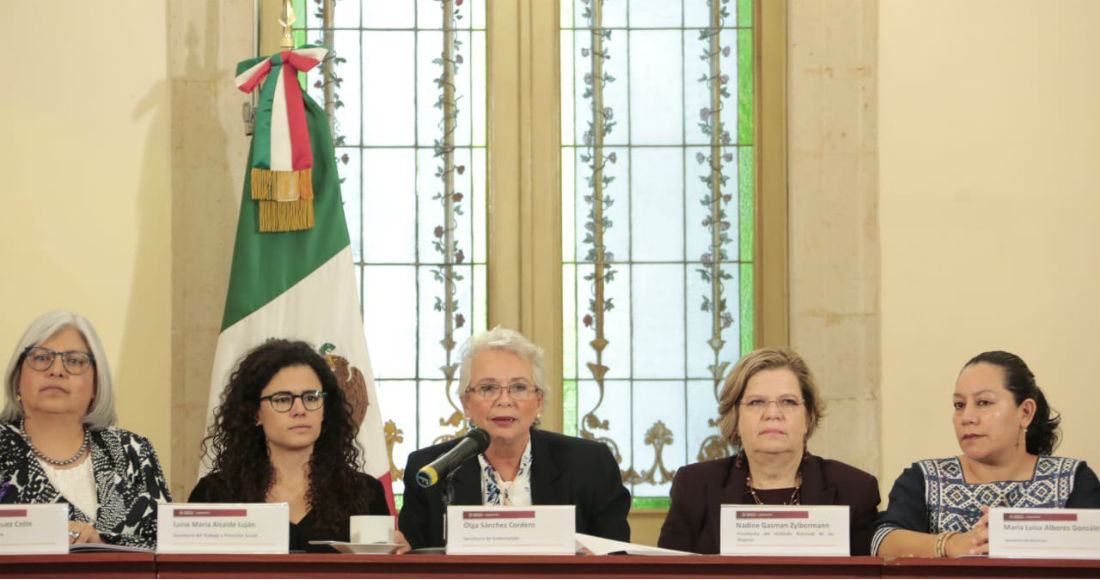 Olga Sánchez Cordero, titular de la Secretaría de Gobernación (Segob), reiteró el reconocimiento y respaldo del Gobierno federal a las próximas movilizaciones que se realizarán contra la violencia de género. Foto: Segob