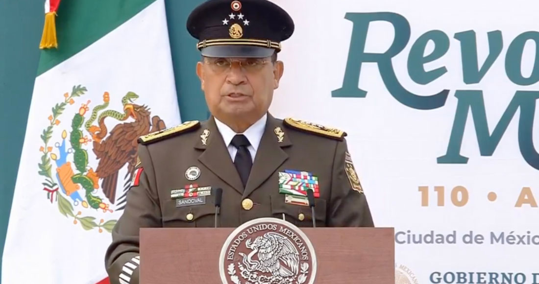 El Secretario de la Defensa Nacional (Sedena), Luis Cresencio Sandoval, brindó un discurso en la conmemoración del 110 aniversario de la Revolución Mexicana. Foto: Twitter @Luis_C_Sandoval