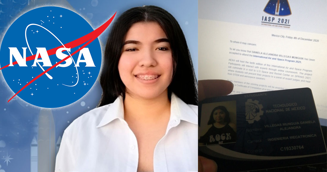 Daniela Villegas, seleccionada por la NASA, actualmente cursa Ingeniería Mecatrónica en el Tecnológico Nacional de México en Hermosillo, Sonora.Fotos: Twitter @dvillegass