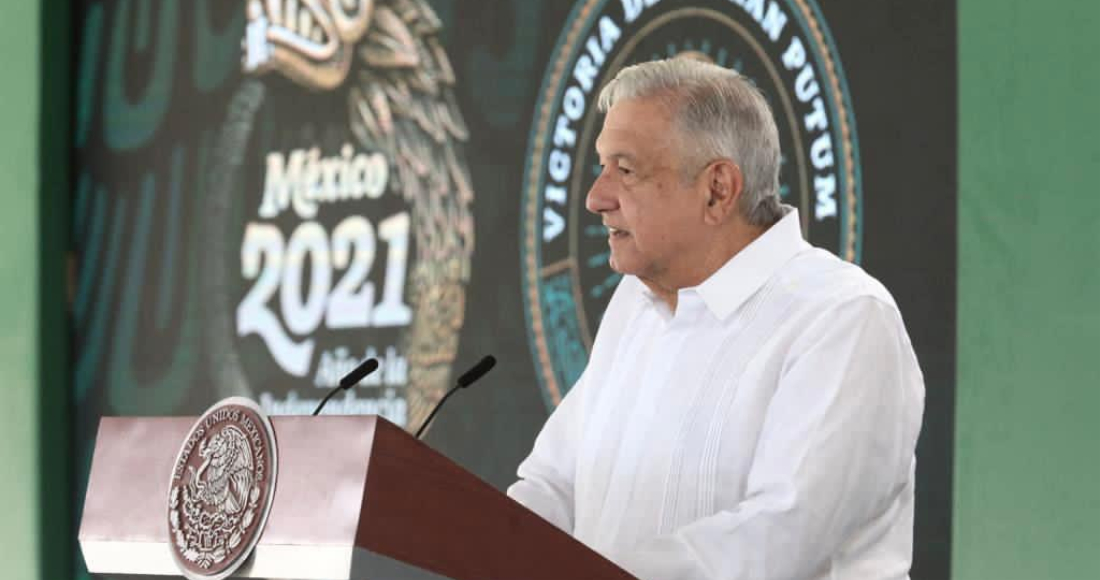 El Presidente Andrés Manuel López Obrador en su conferencia de prensa matutina desde Campeche.