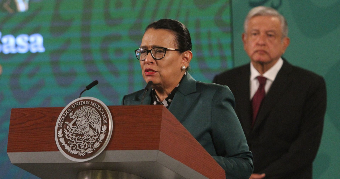 Rosa Icela Rodríguez, titular de la Secretaría de Seguridad y Protección Ciudadana (SSPC), en la conferencia del Presidente Andrés Manuel López Obrador.