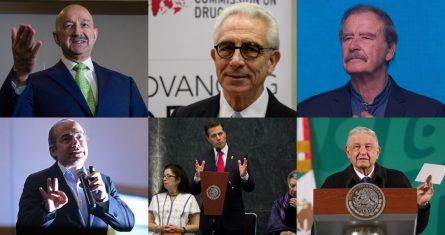 Los expresidentes de México Carlos Salinas de Gortari, Ernesto Zedillo, Vicente Fox, Felipe Calderón y Enrique Peña Nieto, así como del actual titular del Poder Ejecutivo Federal, Andrés Manuel López Obrador.