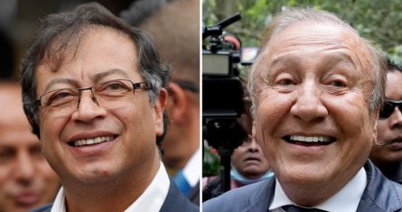 En esta combinación de imágenes de archivo se muestra a los candidatos a la Presidencia de Colombia que se medirán en el balotaje: Gustavo Petro (izquierda), el 17 de junio de 2018, y Rodolfo Hernández, el 2 de junio de 2022, en Bogotá, Colombia. La encuestas señalan que los dos aspirantes, ambos exalcaldes, están prácticamente igualados desde que avanzaron a la segunda ronda de los comicios presidenciales que se celebrará el 19 de junio.