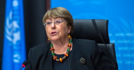 La Alta Comisionada de Naciones Unidas para los Derechos Humanos, Michelle Bachelet, durante una conferencia de prensa en la sede europea de la ONU en Ginebra, Suiza, el 9 de diciembre de 2020.